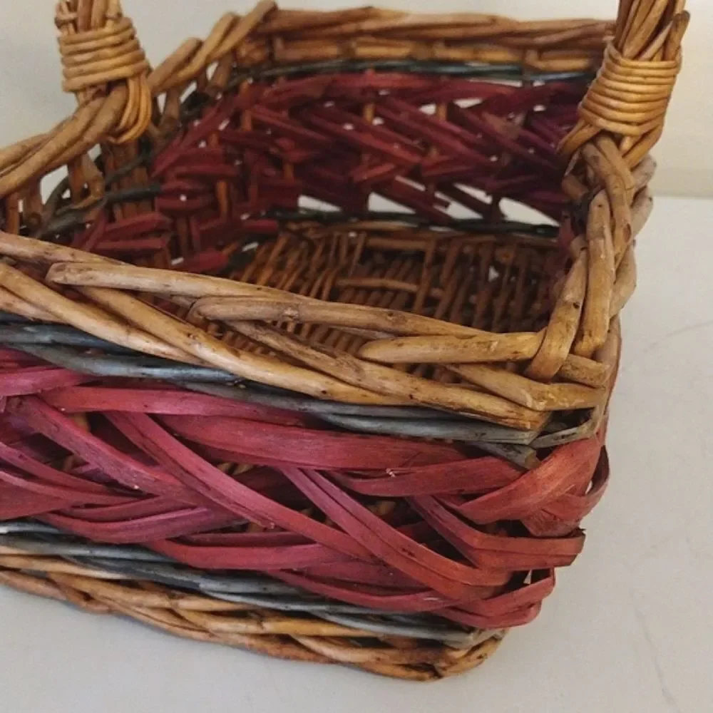 Vintage Brown Red Large Rustic Rectangle Harvest Woven Wicker Basket